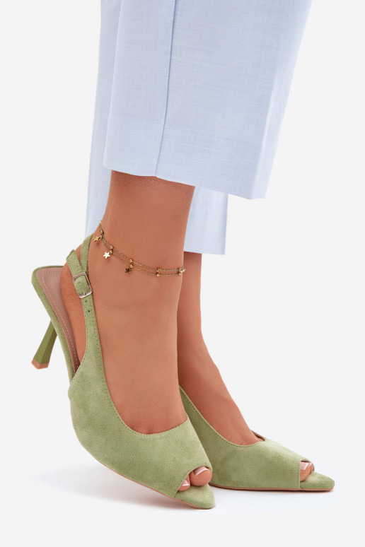 Sieviešu basu kurpes ar plāniem papēžiem no mākslīgā zamšā zaļas Sevina