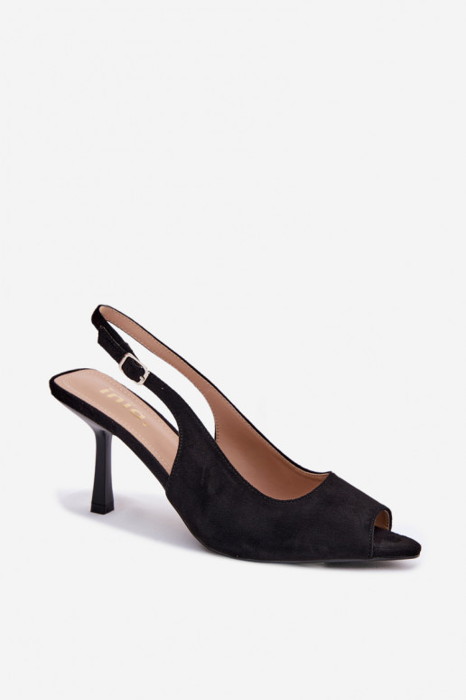 Sieviešu basu kurpes ar plāniem papēžiem no mākslīgā zamšā melnas Sevina