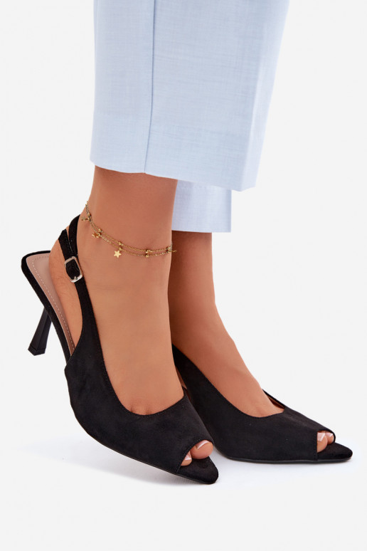 Sieviešu basu kurpes ar plāniem papēžiem no mākslīgā zamšā melnas Sevina