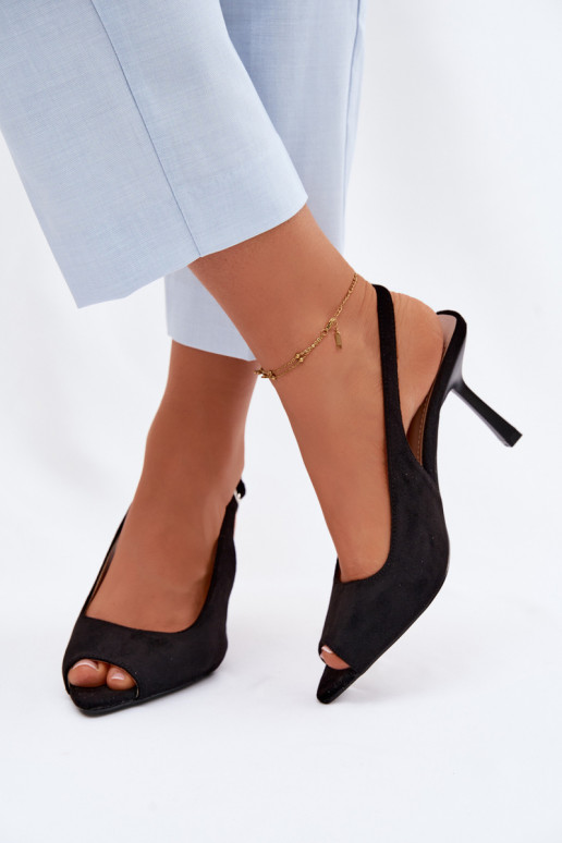 Sieviešu basu kurpes ar plāniem papēžiem no mākslīgā zamšā melnas Sevina