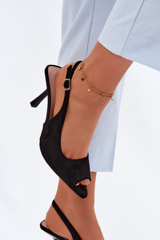 Sieviešu basu kurpes ar plāniem papēžiem no mākslīgā zamšā melnas Sevina