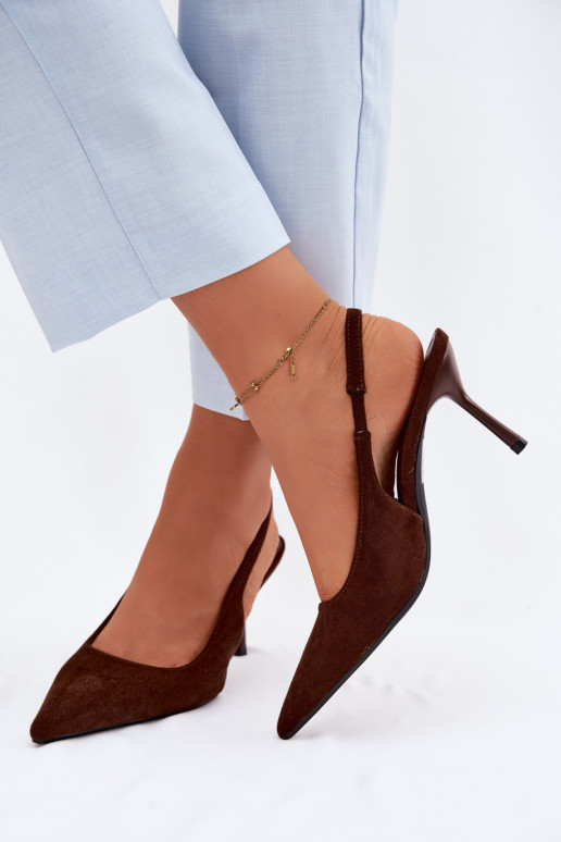 Sieviešu basu kurpes ar plāniem papēžiem no mākslīgā zamšā šokolādes krāsas Kevina