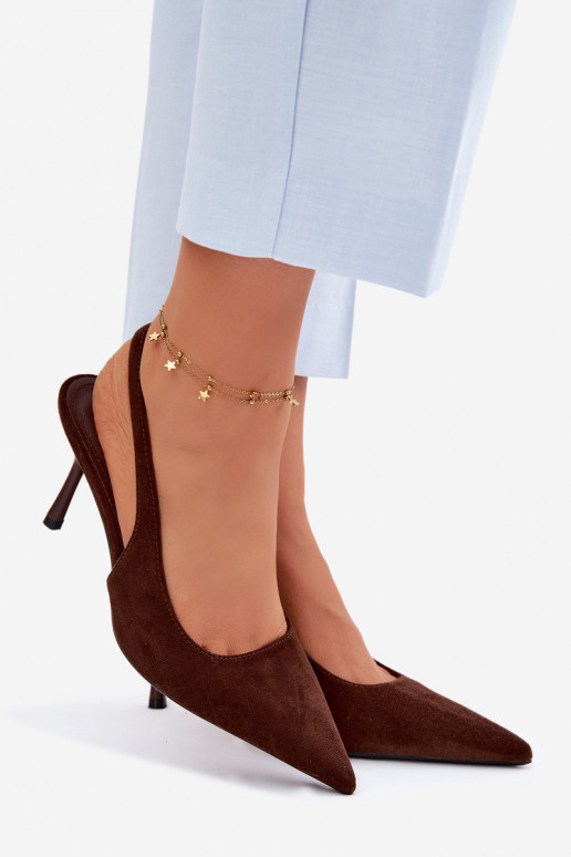 Sieviešu basu kurpes ar plāniem papēžiem no mākslīgā zamšā šokolādes krāsas Kevina