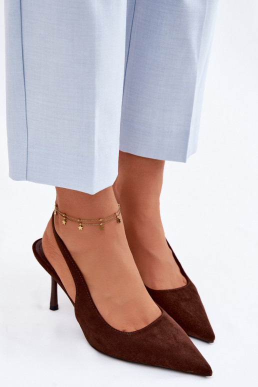 Sieviešu basu kurpes ar plāniem papēžiem no mākslīgā zamšā šokolādes krāsas Kevina