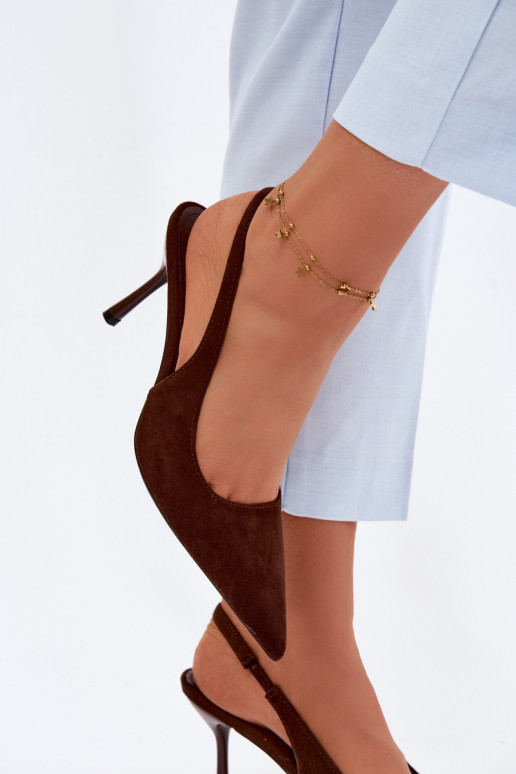 Sieviešu basu kurpes ar plāniem papēžiem no mākslīgā zamšā šokolādes krāsas Kevina