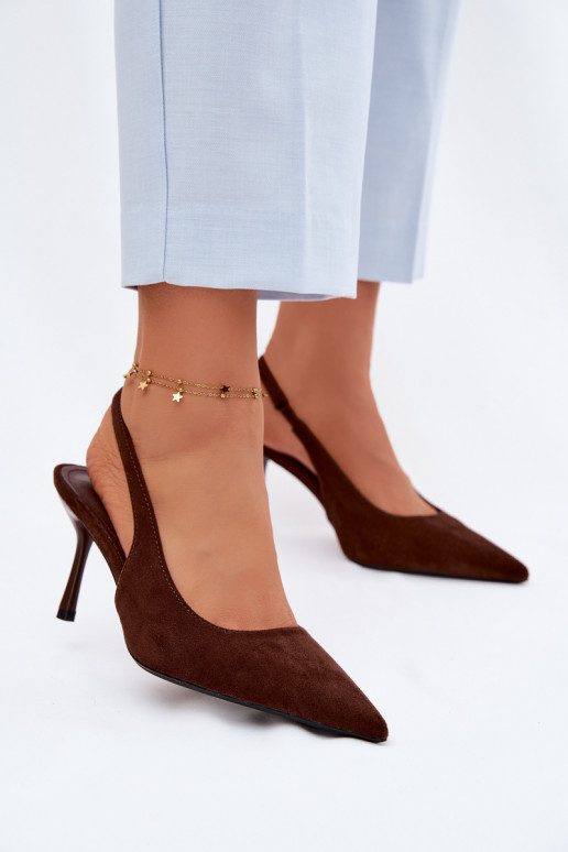 Sieviešu basu kurpes ar plāniem papēžiem no mākslīgā zamšā šokolādes krāsas Kevina