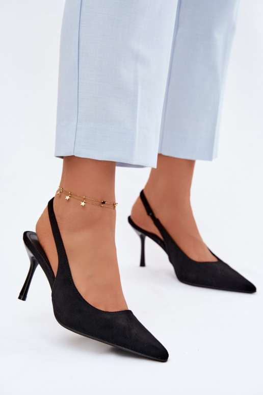 Sieviešu basu kurpes ar plāniem papēžiem no mākslīgā zamšā melnas krāsas Kevina