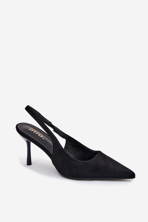 Sieviešu basu kurpes ar plāniem papēžiem no mākslīgā zamšā melnas krāsas Kevina