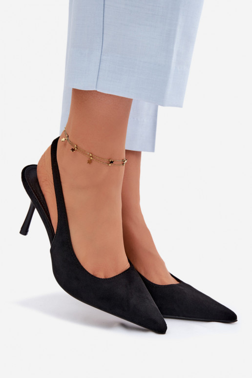 Sieviešu basu kurpes ar plāniem papēžiem no mākslīgā zamšā melnas krāsas Kevina