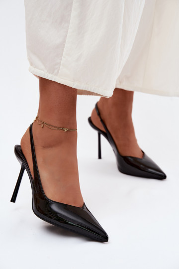 Laque augstpapēžu kurpes sandalesImitacji Skóry melnas krāsas Calera