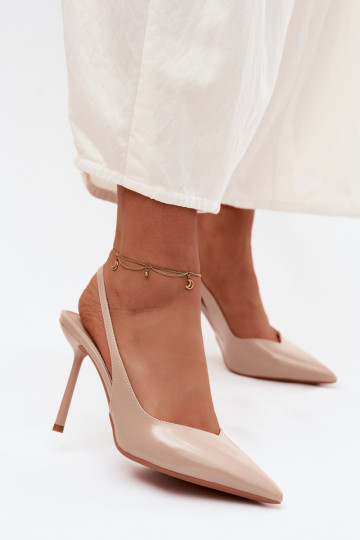 Laque augstpapēžu kurpes sandalesImitacji Skóry smilšu krāsas Calera 2