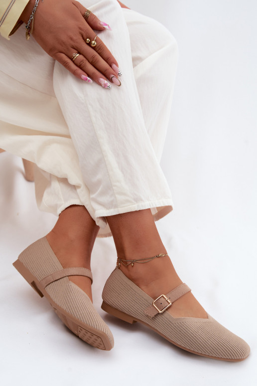 BalerīnasSvītraini apavigo Tā irteriālsu Pasek ar sprādzēm smilšu krāsas Calvra