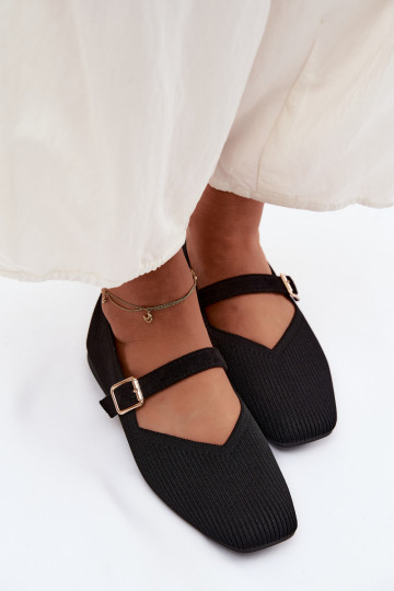 BalerīnasSvītraini apavigo Tā irteriālsu Pasek ar sprādzēm melnas krāsas Calvra