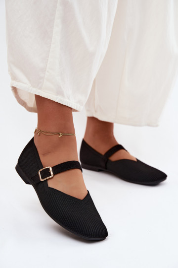 BalerīnasSvītraini apavigo Tā irteriālsu Pasek ar sprādzēm melnas krāsas Calvra 2