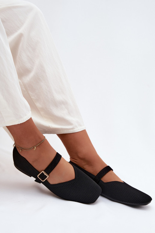 BalerīnasSvītraini apavigo Tā irteriālsu Pasek ar sprādzēm melnas krāsas Calvra