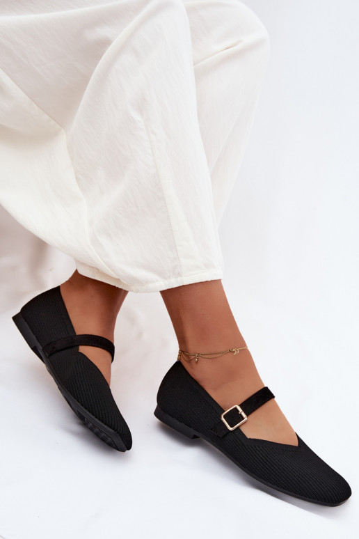 BalerīnasSvītraini apavigo Tā irteriālsu Pasek ar sprādzēm melnas krāsas Calvra