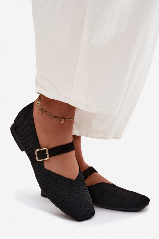 BalerīnasSvītraini apavigo Tā irteriālsu Pasek ar sprādzēm melnas krāsas Calvra