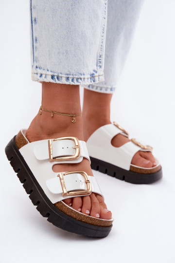 Laque sieviešu čības ar platformu Ze Zelta krāsasmi ar sprādzēmmi Lee Cooper LCIN-26-35-4460L baltas krāsas