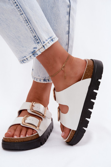 Laque sieviešu čības ar platformu Ze Zelta krāsasmi ar sprādzēmmi Lee Cooper LCIN-26-35-4460L baltas krāsas 2