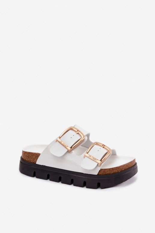 Laque sieviešu čības ar platformu Ze Zelta krāsasmi ar sprādzēmmi Lee Cooper LCIN-26-35-4460L baltas krāsas