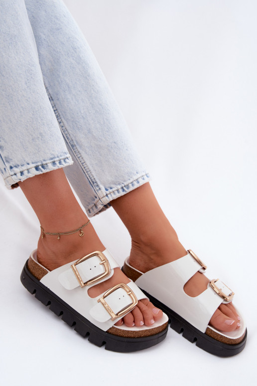 Laque sieviešu čības ar platformu Ze Zelta krāsasmi ar sprādzēmmi Lee Cooper LCIN-26-35-4460L baltas krāsas