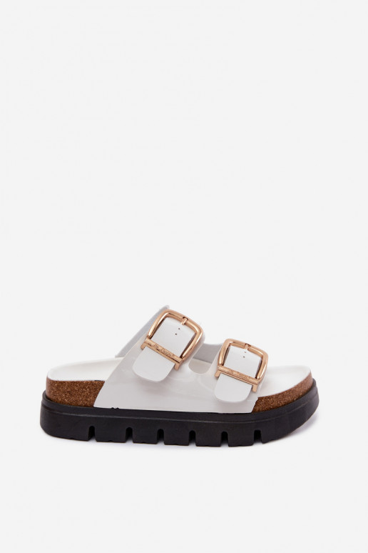 Laque sieviešu čības ar platformu Ze Zelta krāsasmi ar sprādzēmmi Lee Cooper LCIN-26-35-4460L baltas krāsas