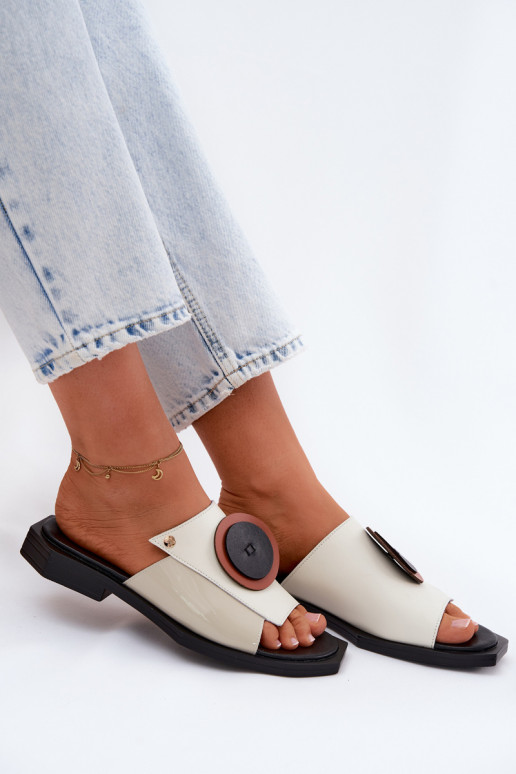 Čibas no dabīgas ādas Sieviešu Ģeometriski Tā irciejka K7479-01 smilšu krāsas-melnas krāsas