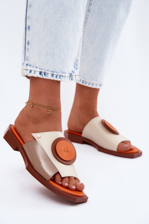 Čibas no dabīgas ādas Sieviešu Ģeometriski Tā irciejka K7479-18 smilšu krāsas-oranžas krāsas