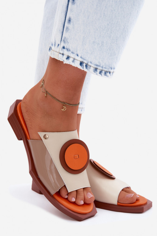 Čibas no dabīgas ādas Sieviešu Ģeometriski Tā irciejka K7479-18 smilšu krāsas-oranžas krāsas