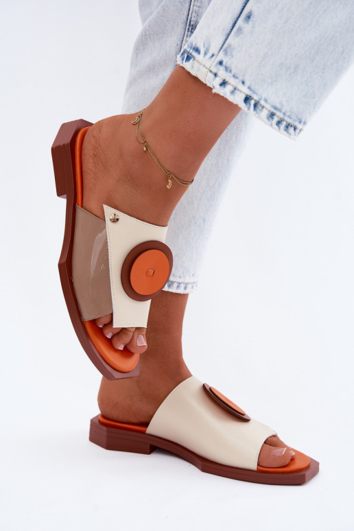 Čibas no dabīgas ādas Sieviešu Ģeometriski Tā irciejka K7479-18 smilšu krāsas-oranžas krāsas