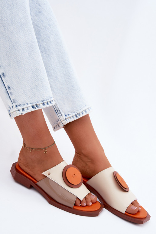 Čibas no dabīgas ādas Sieviešu Ģeometriski Tā irciejka K7479-18 smilšu krāsas-oranžas krāsas