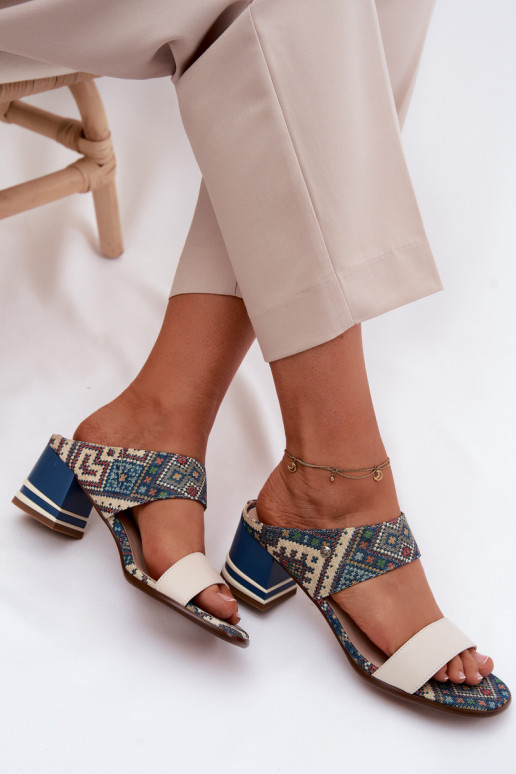 Āda Rakstaina sieviešu čības ar papēdi Tā irciejka K7522-04 smilšu krāsas-Zilas krāsas