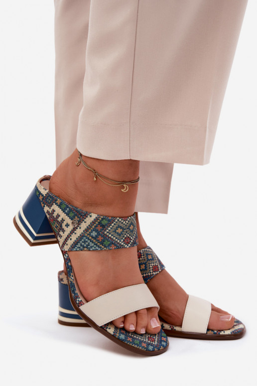 Āda Rakstaina sieviešu čības ar papēdi Tā irciejka K7522-04 smilšu krāsas-Zilas krāsas