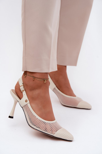 Āda Ažūra basenes Kurpes Sieviešu ar papēdi Tā irciejka K7507-22 Ziloņkaula krāsas 2