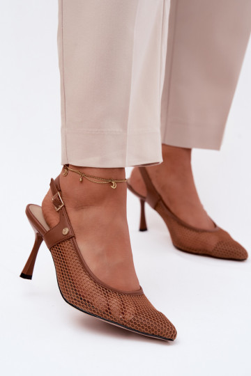 Āda Ažūra basenes Kurpes Sieviešu ar papēdi Tā irciejka K7507-29 brūnas krāsas