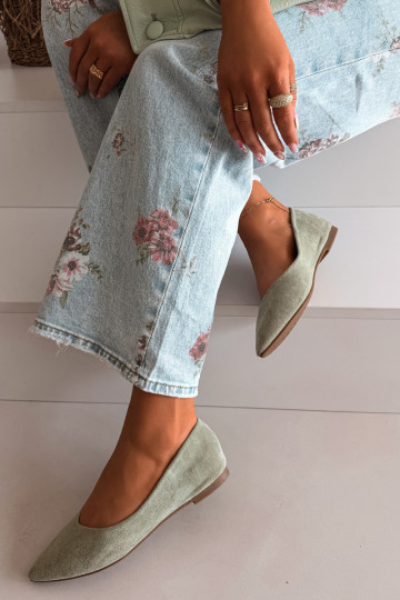 Lelisa balerīnas plakanas no mākslīgā zamša zaļā krāsā