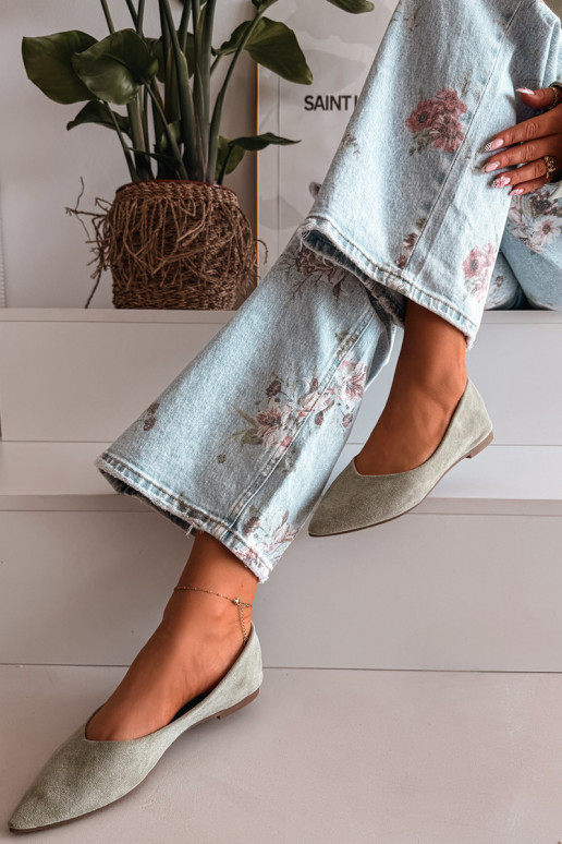 Lelisa balerīnas plakanas no mākslīgā zamša zaļā krāsā