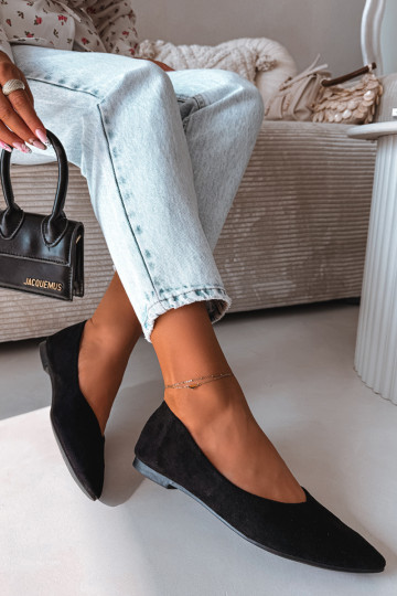 Lelisa balerīnas plakanas no mākslīgā zamša melnā krāsā