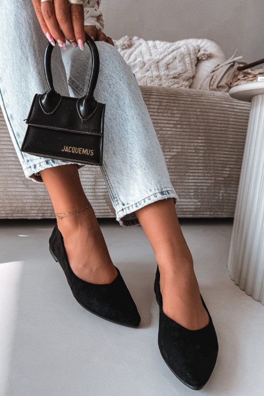 Lelisa balerīnas plakanas no mākslīgā zamša melnā krāsā