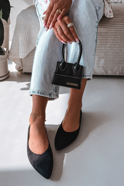 Lelisa balerīnas plakanas no mākslīgā zamša melnā krāsā