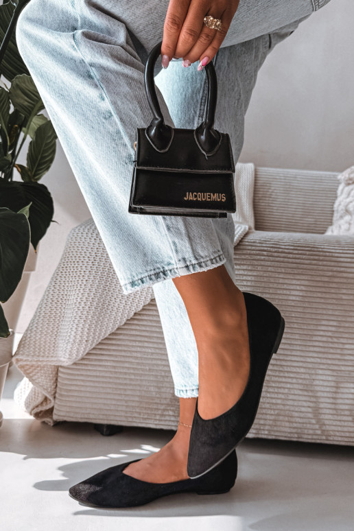 Lelisa balerīnas plakanas no mākslīgā zamša melnā krāsā