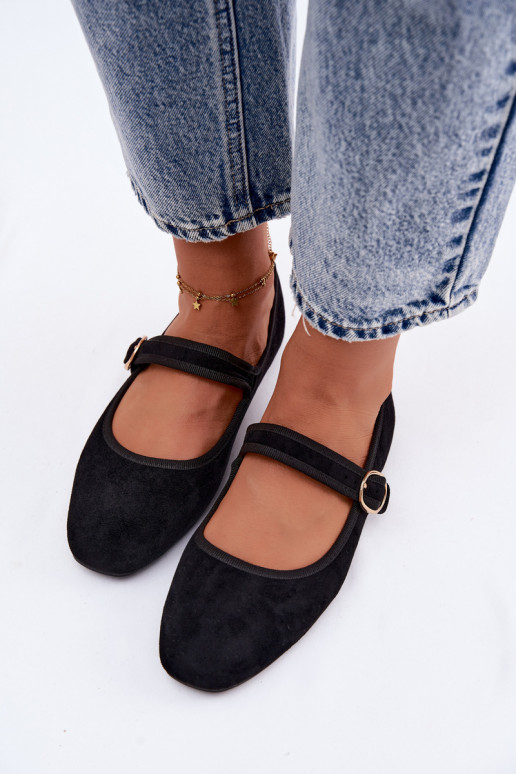 Auksīgas balerīnas ar siksniņām un melnām sprādzēm Kelisa