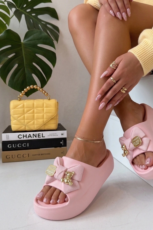 Rozā platformas čības ar lentu Imogen