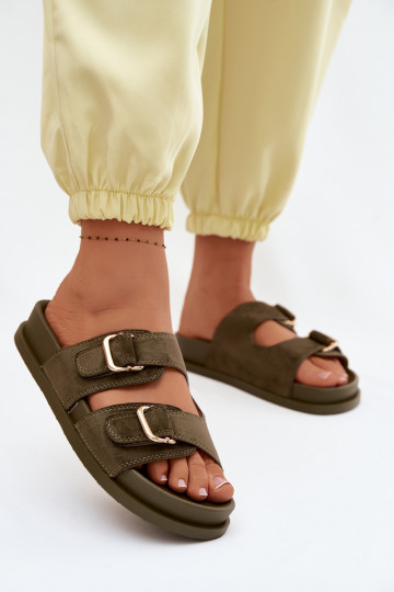 sieviešu čības Ze Zelta krāsasmi ar sprādzēmmi haki krāsas Pelorin