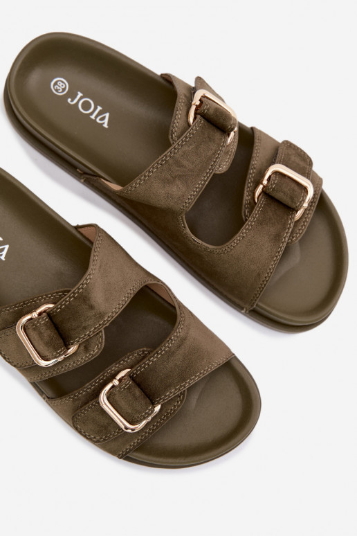 sieviešu čības Ze Zelta krāsasmi ar sprādzēmmi haki krāsas Pelorin