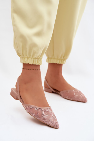 Tīkls sandales ar mežģīnēm ar platiem papēžiem rozā krāsa Selissey 2