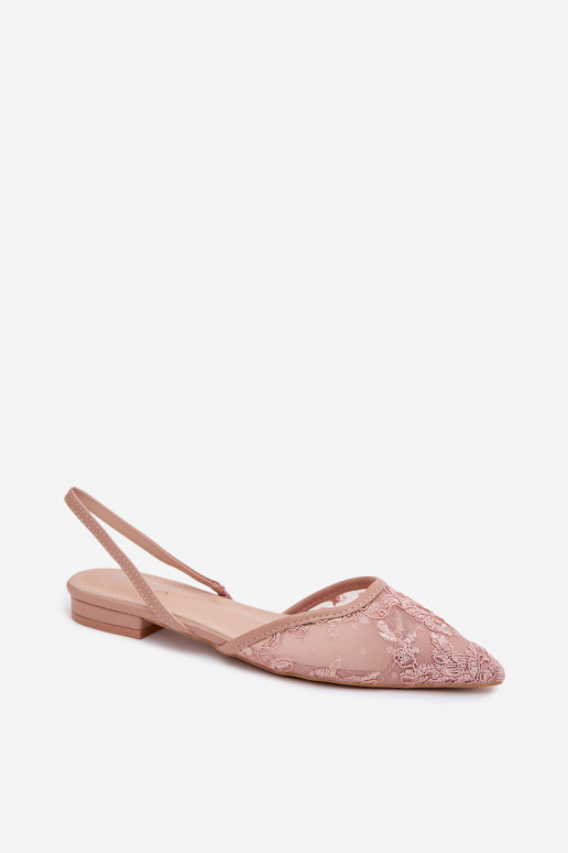 Tīkls sandales ar mežģīnēm ar platiem papēžiem rozā krāsa Selissey