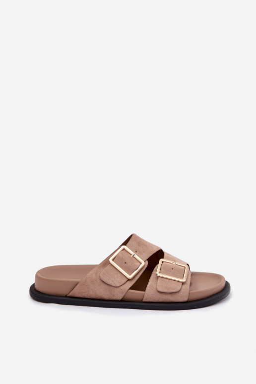 sieviešu čībasImitacji zamšādasu Zelta krāsas ar sprādzītēm smilšu krāsas Selissea