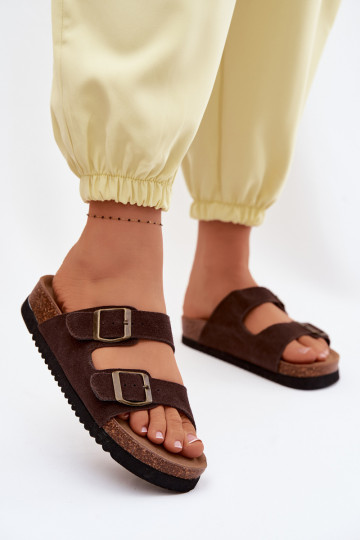 Āda sieviešu zamšādas čības ar sprādzēm CzekoladoIne Rosaliae