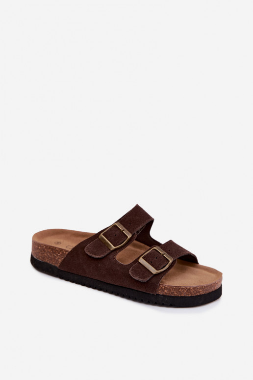 Āda sieviešu zamšādas čības ar sprādzēm CzekoladoIne Rosaliae